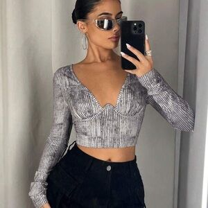 SHEIN Gray Striped Crop Top
